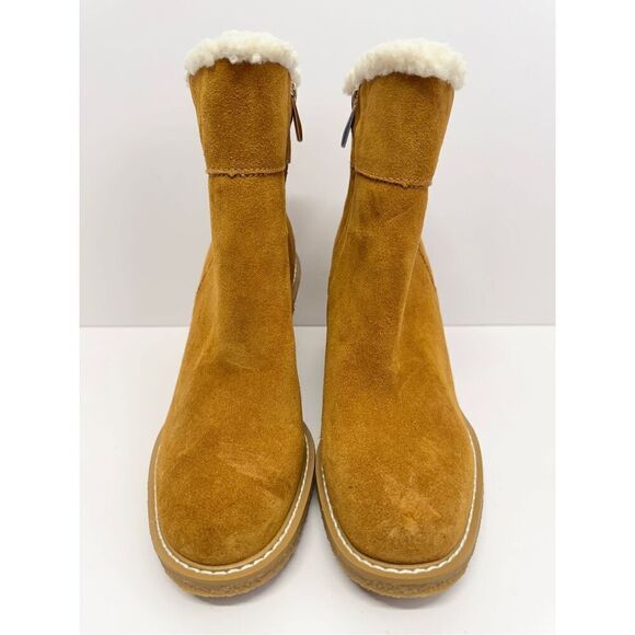 Franco Sarto Ankle Boots Size 8 Tan Leather Suede Shearling Wedge Heel Boots - Picture 4 of 9